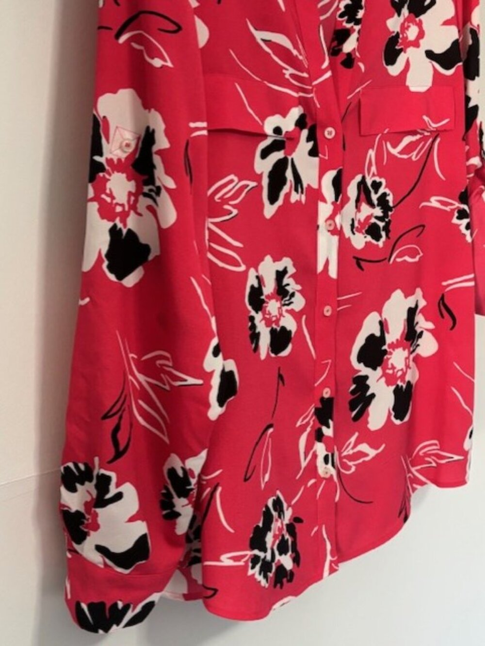 Calvin Klein Womens XL Pink Floral Roll Tab Sleeve Shoulder Button Front Dressy - Picture 4 of 8